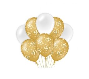 Paper Dreams Ballonnen 50 jaar Wit/Goud | per 8 stuks Paper Dreams Ballonnen 50 jaar Wit/Goud | per 8 stuks