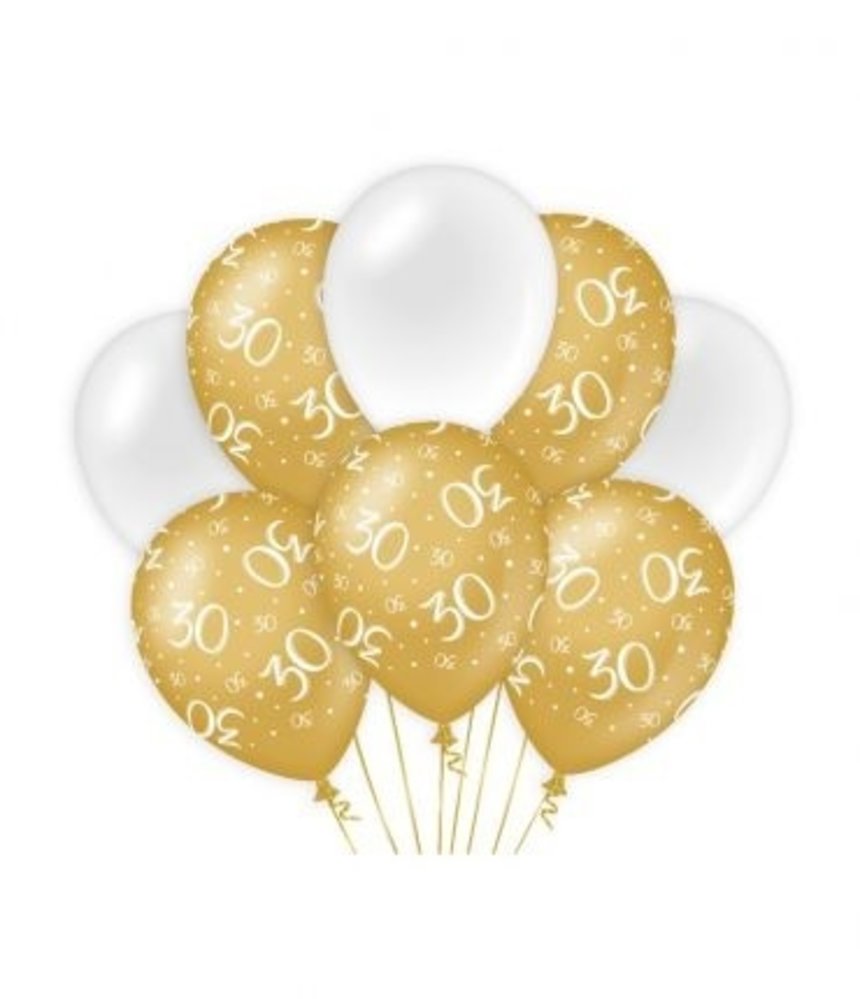 Paper Dreams Ballonnen 30 jaar Wit/Goud | per 8 stuks Paper Dreams Ballonnen 30 jaar Wit/Goud | per 8 stuks