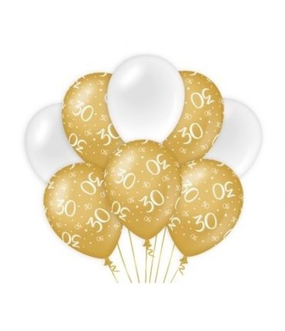 Paper Dreams Ballonnen 30 jaar Wit/Goud | per 8 stuks Paper Dreams Ballonnen 30 jaar Wit/Goud | per 8 stuks