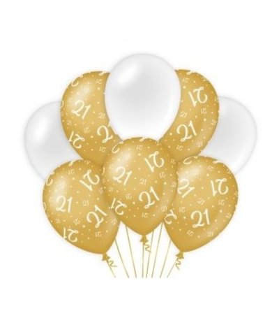 Paper Dreams Ballonnen 21 jaar Wit/Goud | per 8 stuks