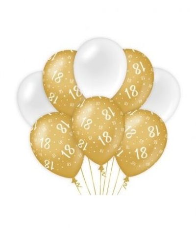 Paper Dreams 18th Birthday Balloons White/Gold | per 8 pieces