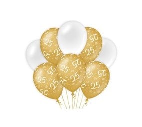 Paper Dreams Ballonnen 25 jaar Wit/Goud | per 8 stuks Paper Dreams Ballonnen 25 jaar Wit/Goud | per 8 stuks