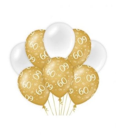 Paper Dreams Ballonnen 60 jaar Wit/Goud | per 8 stuks