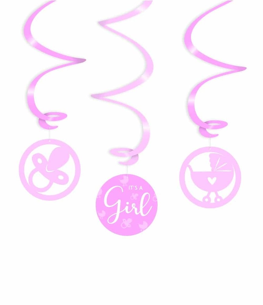 Decoratie swirl It's a girl 70cm | 3 stuks Decoratie swirl It's a girl 70cm | 3 stuks