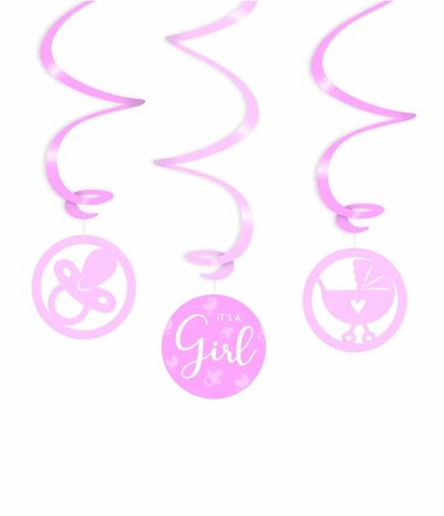 Decoratie swirl It's a girl 70cm | 3 stuks Decoratie swirl It's a girl 70cm | 3 stuks
