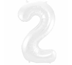 Folat Folienballon Zahl 2, mattweiß-metallic | 86 cm