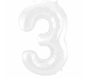 Folat Foil Balloon Number 3 Matte White Metallic | 86cm