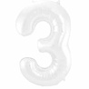 Folat Foil Balloon Number 3 Matte White Metallic | 86cm Folat Foil Balloon Number 3 Matte White Metallic | 86cm