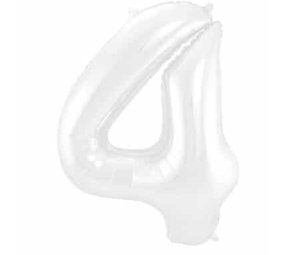 Folat Folienballon Zahl 4, mattweiß-metallic | 86 cm