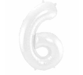 Folat Folie ballon cijfer 6 Mat Wit Metallic | 86cm Folat Folie ballon cijfer 6 Mat Wit Metallic | 86cm