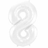 Folat Ballon en aluminium numéro 8 blanc métallisé mat | 86 cm Folat Ballon en aluminium numéro 8 blanc métallisé mat | 86 cm