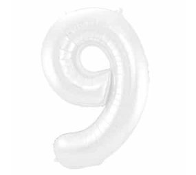 Folat Folienballon Nummer 9, mattweiß-metallic | 86 cm