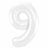 Folat Folie ballon cijfer 9 Mat Wit Metallic | 86cm