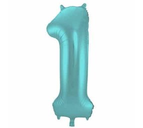 Folat Foil Balloon Number 1 Matte Aqua Metallic | 86cm