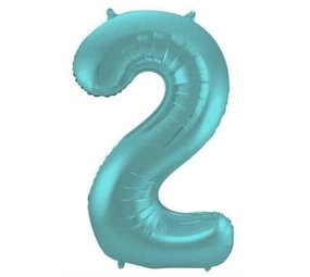 Folat Ballon en aluminium numéro 2, bleu turquoise métallisé mat | 86 cm