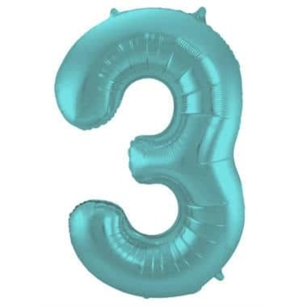 Folat Ballon en aluminium numéro 3, bleu turquoise métallisé mat | 86 cm