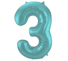 Folat Ballon en aluminium numéro 3, bleu turquoise métallisé mat | 86 cm