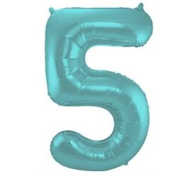 Folat Folie ballon cijfer 5 Mat Aqua Metallic | 86cm Folat Folie ballon cijfer 5 Mat Aqua Metallic | 86cm