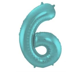 Folat Folienballon Zahl 6, matt aquametallic | 86 cm