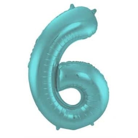 Folat Folienballon Zahl 6, matt aquametallic | 86 cm