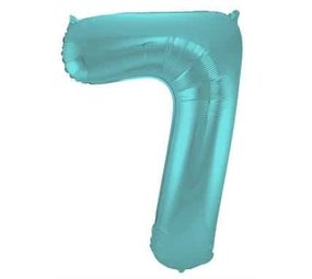 Folat Folie ballon cijfer 7 Mat Aqua Metallic | 86cm Folat Folie ballon cijfer 7 Mat Aqua Metallic | 86cm