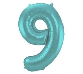 Folat Ballon en aluminium numéro 9, bleu turquoise métallisé mat | 86 cm