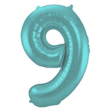 Folat Ballon en aluminium numéro 9, bleu turquoise métallisé mat | 86 cm