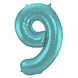 Folat Foil balloon number 9 Matte Aqua Metallic | 86cm