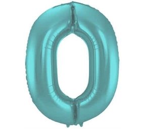Folat Ballon en aluminium numéro 0, bleu turquoise métallisé mat | 86 cm