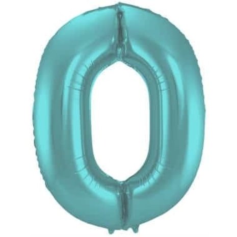 Folat Folie ballon cijfer 0 Mat Aqua Metallic | 86cm