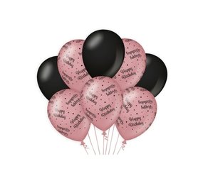 Paper Dreams Happy Birthday Balloons Rose Gold/Black 30cm | 8 pieces