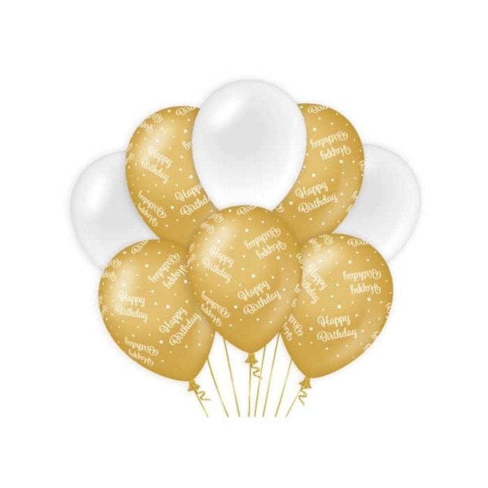 Paper Dreams Ballons d'anniversaire dorés et blancs | 8 pièces