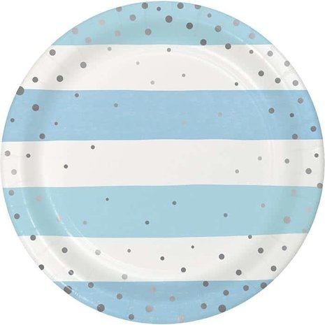 Creative Converting Borden blauw en zilver 23cm | 8 stuks Creative Converting Borden blauw en zilver 23cm | 8 stuks