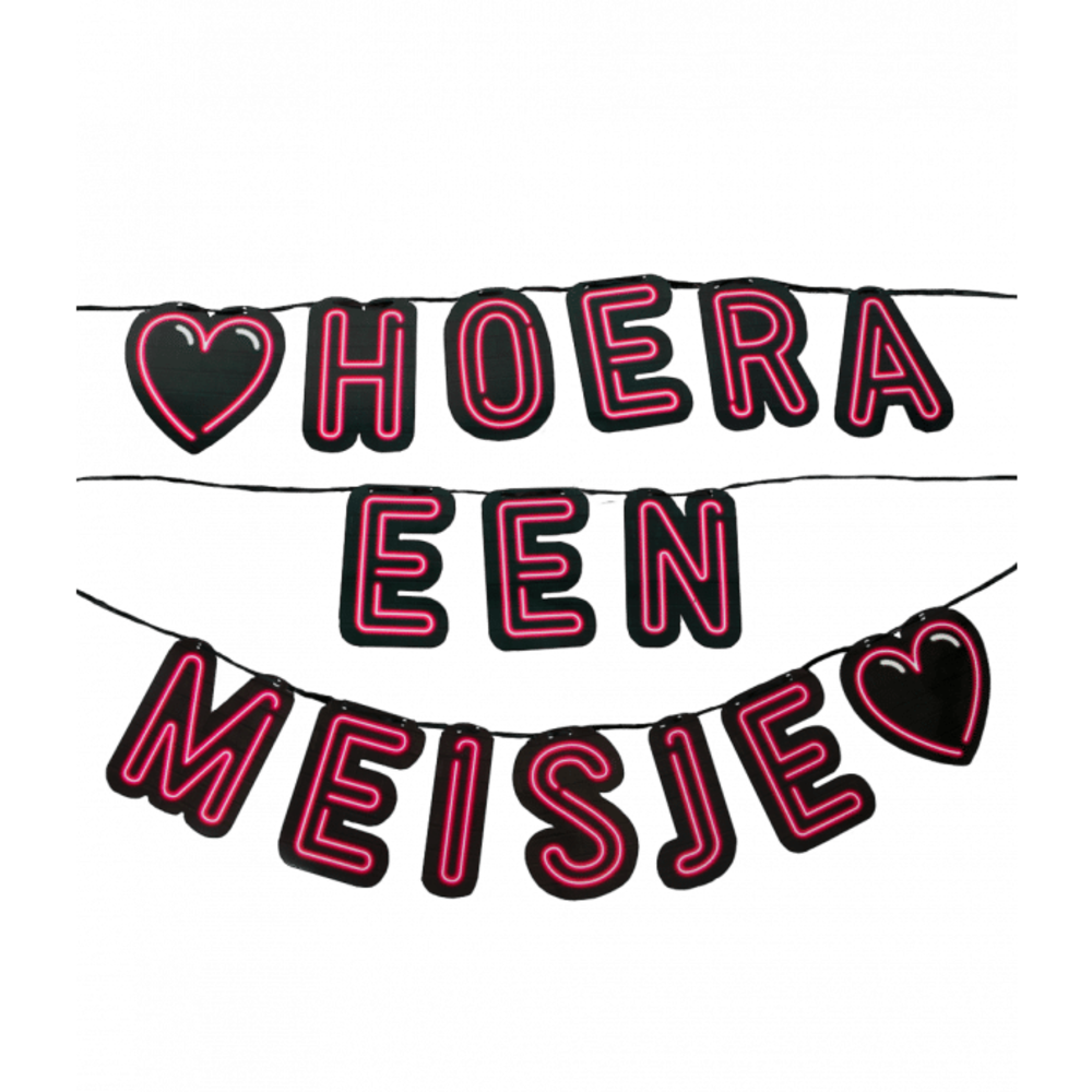 Paper Dreams Neonfarbene Buchstabengirlande „Hurra, ein Mädchen!“ | 5 Meter