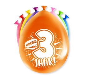 Paper Dreams Ballonnen 3 jaar Party 30cm | 8 stuks Paper Dreams Ballonnen 3 jaar Party 30cm | 8 stuks