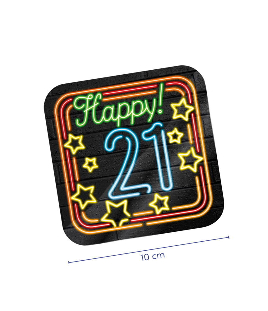 Happy 21 Neon Coasters | 6 pieces