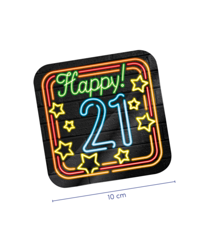 Neon-Untersetzer zum 21. Geburtstag | 6 Stück