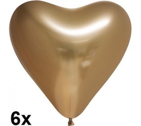 Ballons en forme de cœur doré chromés 30 cm | 6 pièces