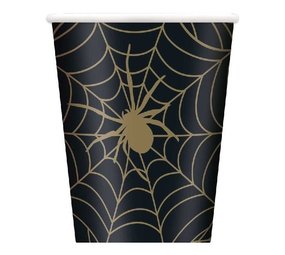Unique Party Beker spinnenweb zwart-goud 270 ml | 8 stuks Unique Party Beker spinnenweb zwart-goud 270 ml | 8 stuks