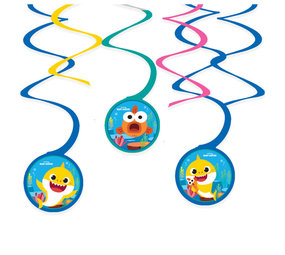 Amscan Hangdecoratie swirl Baby Shark | 6 stuks Amscan Hangdecoratie swirl Baby Shark | 6 stuks