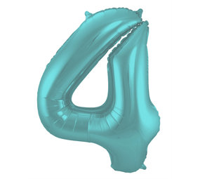 Folat Folie ballon cijfer 4 Mat Aqua Metallic | 86cm Folat Folie ballon cijfer 4 Mat Aqua Metallic | 86cm