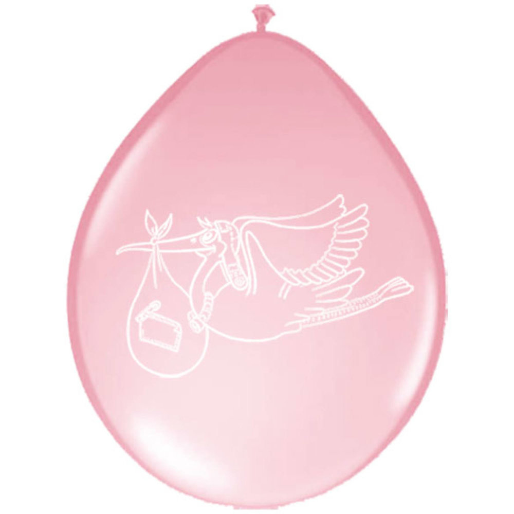 Geburtsballons mit rosa Storchmotiv | 8 Stück