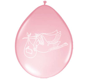 Geburtsballons mit rosa Storchmotiv | 8 Stück