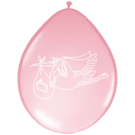 Roze Geboorte ballonnen Ooievaar | 8 stuks Roze Geboorte ballonnen Ooievaar | 8 stuks