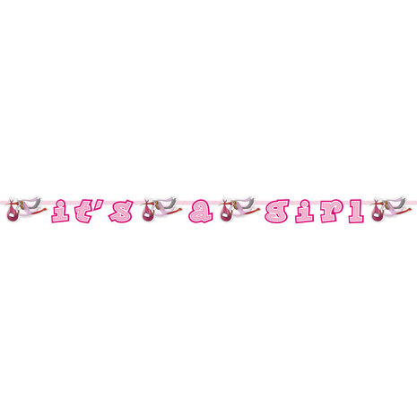 Folat Letterslinger It's a Girl Ooievaar 2mtr | per stuk Folat Letterslinger It's a Girl Ooievaar 2mtr | per stuk