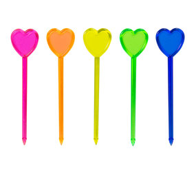 Folat Brochettes en forme de cœur en plastique fluo | 24 pièces