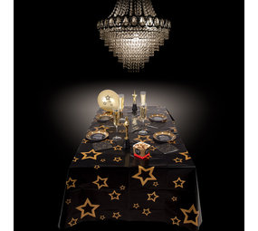 Boland Tafelkleed Zwart met Gouden Sterren 130x180cm | per stuk Boland Tafelkleed Zwart met Gouden Sterren 130x180cm | per stuk