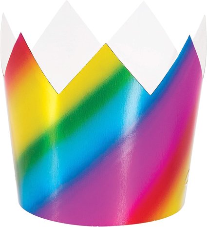 Creative Converting Regenbogenfarbene Folienkronen 8,5 x 10 cm | 8 Stück