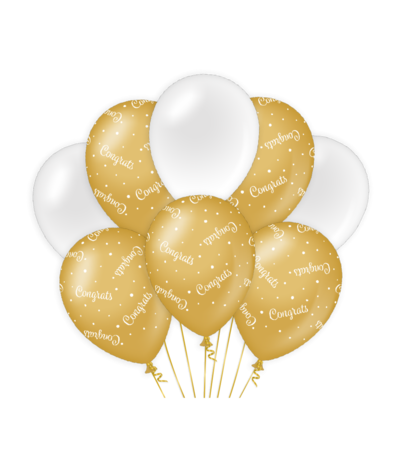 Paper Dreams Ballonnen Congrats Goud/Wit 30cm | 8 stuks Paper Dreams Ballonnen Congrats Goud/Wit 30cm | 8 stuks