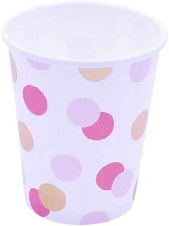 Rosa-goldene Tassen mit weißen Punkten, 250 ml | 8 Stück